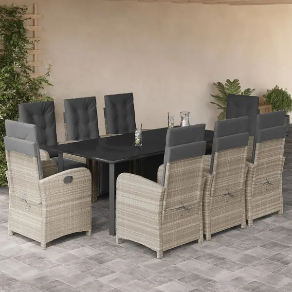 Gossi set mobilier gradina cu perne, 9 piese, gri deschis, poliratan