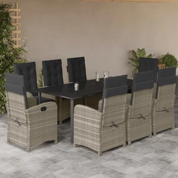 Gossi set mobilier gradina cu perne, 9 piese, gri deschis, poliratan