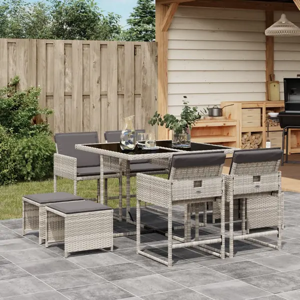 Gossi set mobilier gradina cu perne, 9 piese, gri deschis, poliratan