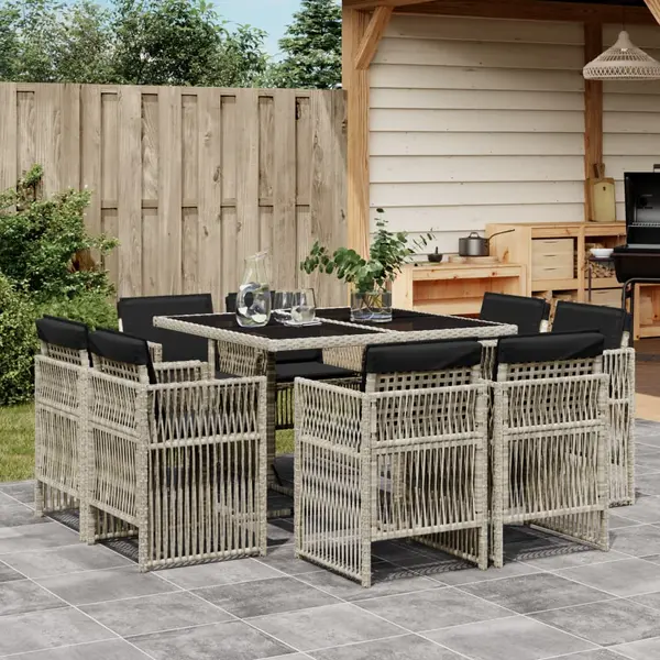 Gossi set mobilier gradina cu perne, 9 piese, gri deschis, poliratan