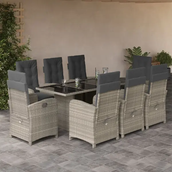 Gossi set mobilier gradina cu perne, 9 piese, gri deschis, poliratan
