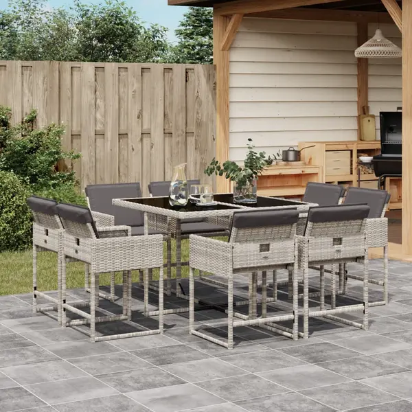 Gossi set mobilier gradina cu perne, 9 piese, gri deschis, poliratan