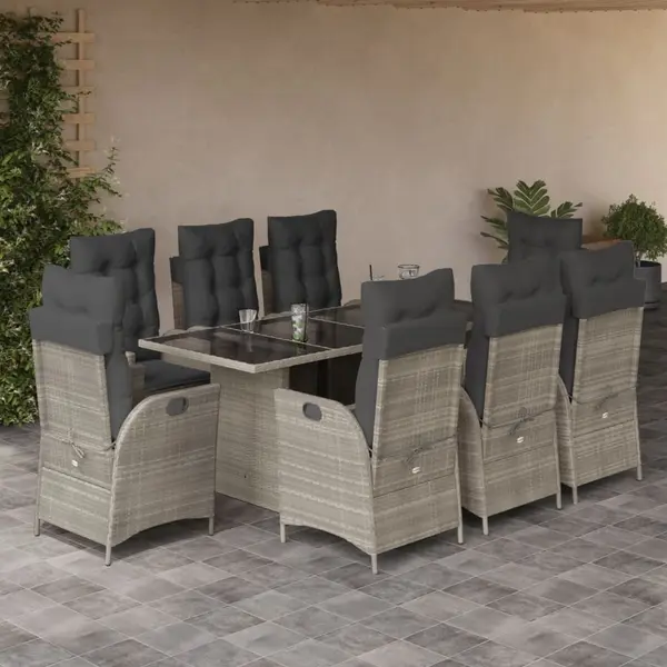 Gossi set mobilier gradina cu perne, 9 piese, gri deschis, poliratan