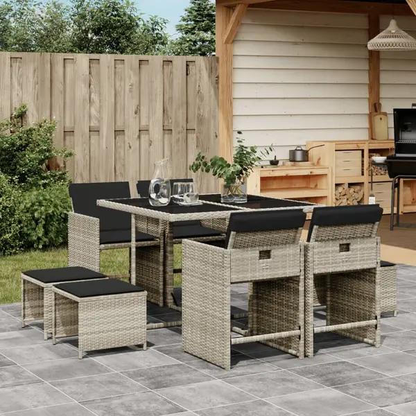 Gossi set mobilier gradina cu perne, 9 piese, gri deschis, poliratan