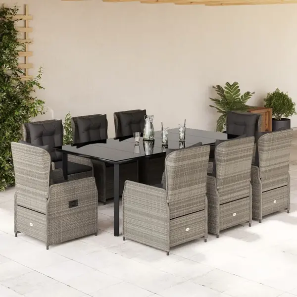 Gossi set mobilier gradina cu perne, 9 piese, gri deschis, poliratan