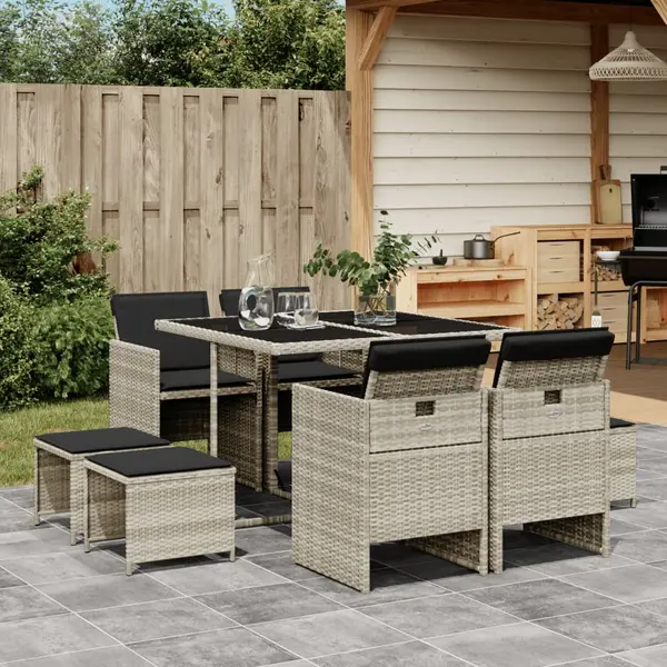 Gossi set mobilier gradina cu perne, 9 piese, gri deschis, poliratan