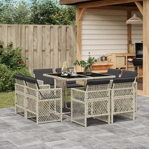 Gossi set mobilier gradina cu perne, 9 piese, gri deschis, poliratan