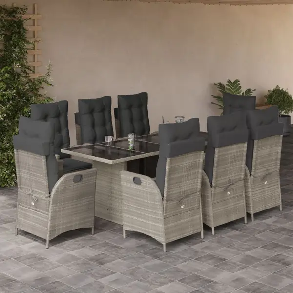 Gossi set mobilier gradina cu perne, 9 piese, gri deschis, poliratan