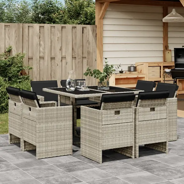 Gossi set mobilier gradina cu perne, 9 piese, gri deschis, poliratan