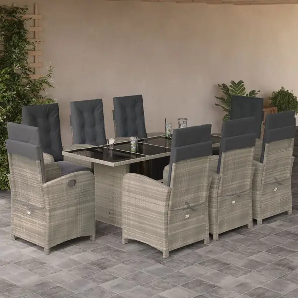 Gossi set mobilier gradina cu perne, 9 piese, gri deschis, poliratan