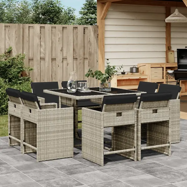 Gossi set mobilier gradina cu perne, 9 piese, gri deschis, poliratan