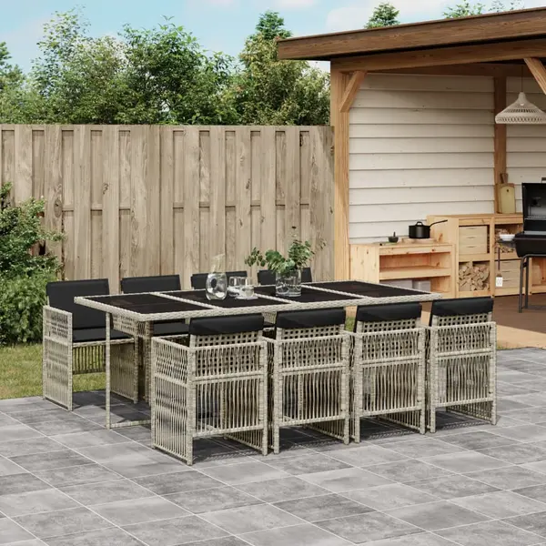 Gossi set mobilier gradina cu perne, 9 piese, gri deschis, poliratan