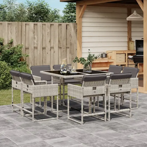 Gossi set mobilier gradina cu perne, 9 piese, gri deschis, poliratan