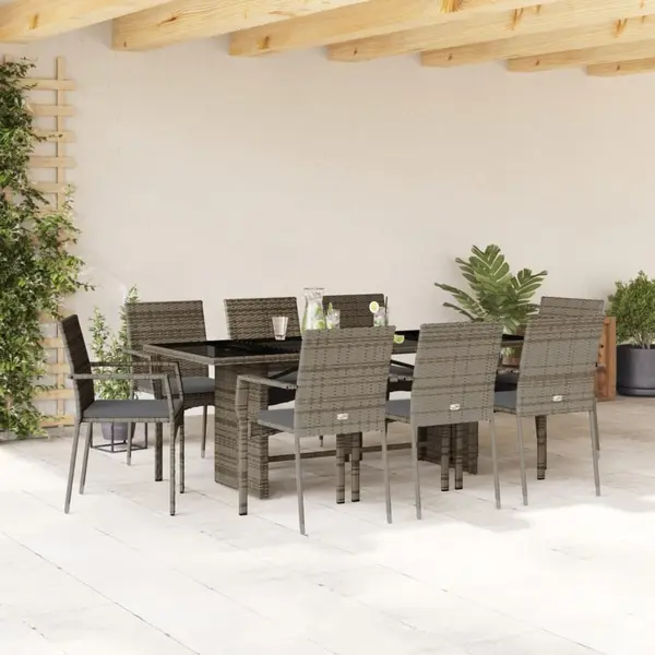 Gossi set mobilier gradina cu perne, 9 piese, gri, poliratan