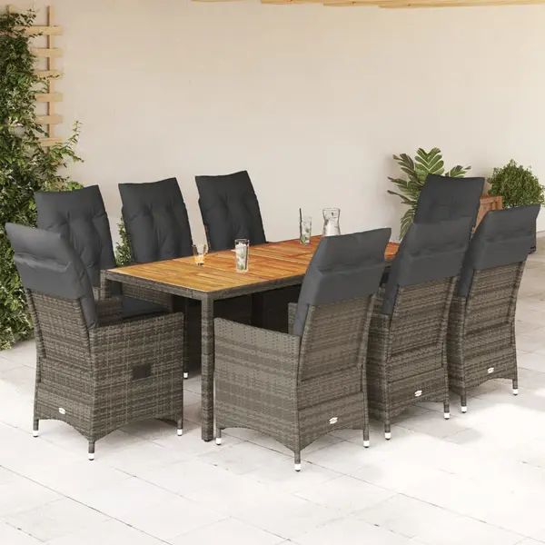 Gossi set mobilier gradina cu perne, 9 piese, gri, poliratan