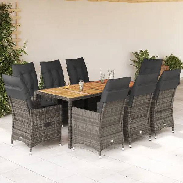 Gossi set mobilier gradina cu perne, 9 piese, gri, poliratan