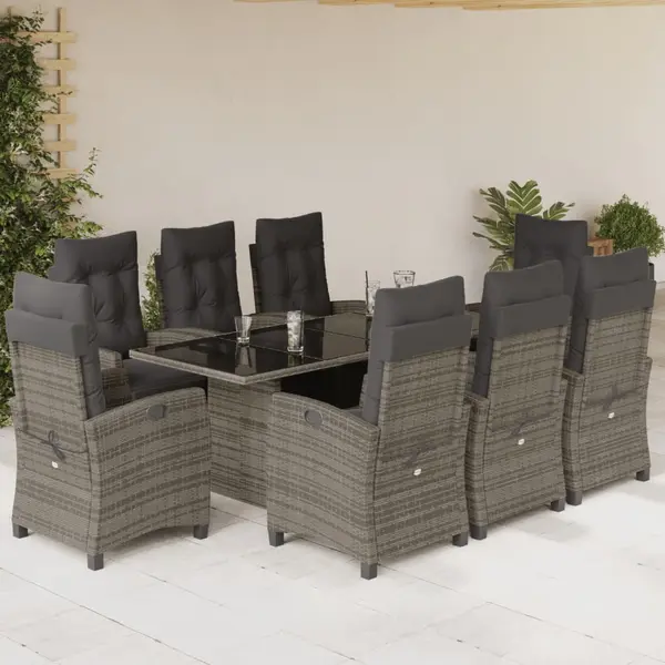 Gossi set mobilier gradina cu perne, 9 piese, gri, poliratan