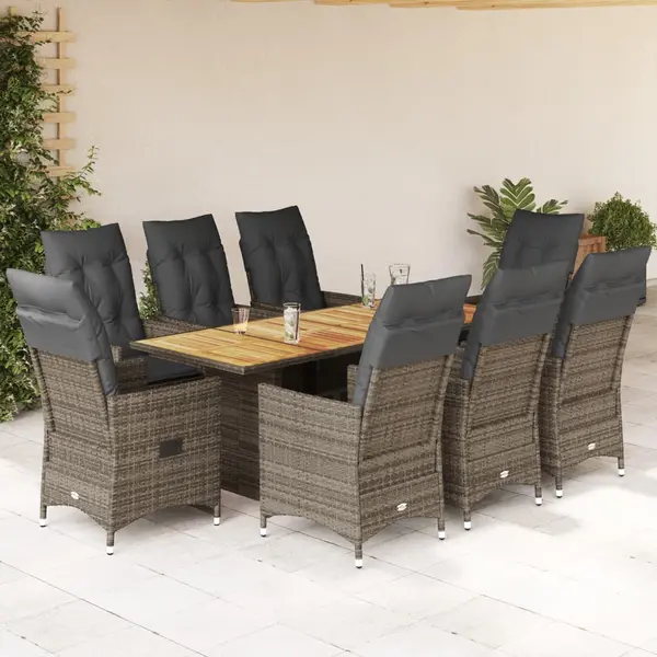 Gossi set mobilier gradina cu perne, 9 piese, gri, poliratan
