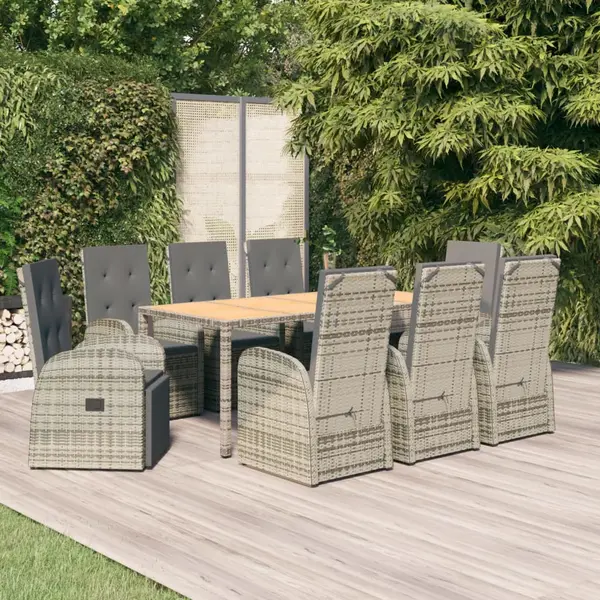Gossi set mobilier gradina cu perne, 9 piese, gri, poliratan