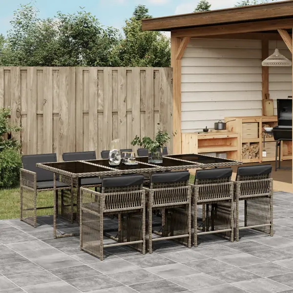 Gossi set mobilier gradina cu perne, 9 piese, gri, poliratan