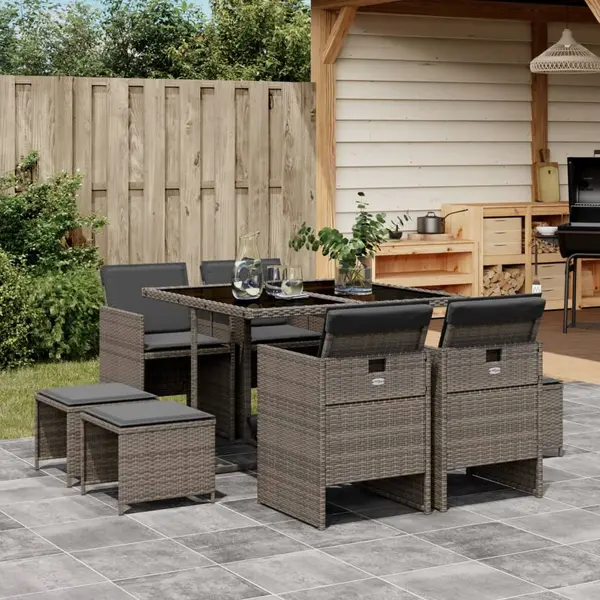 Gossi set mobilier gradina cu perne, 9 piese, gri, poliratan