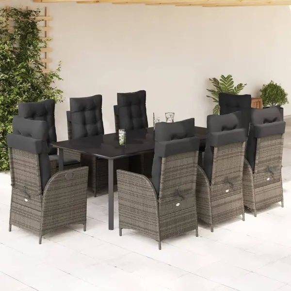 Gossi set mobilier gradina cu perne, 9 piese, gri, poliratan