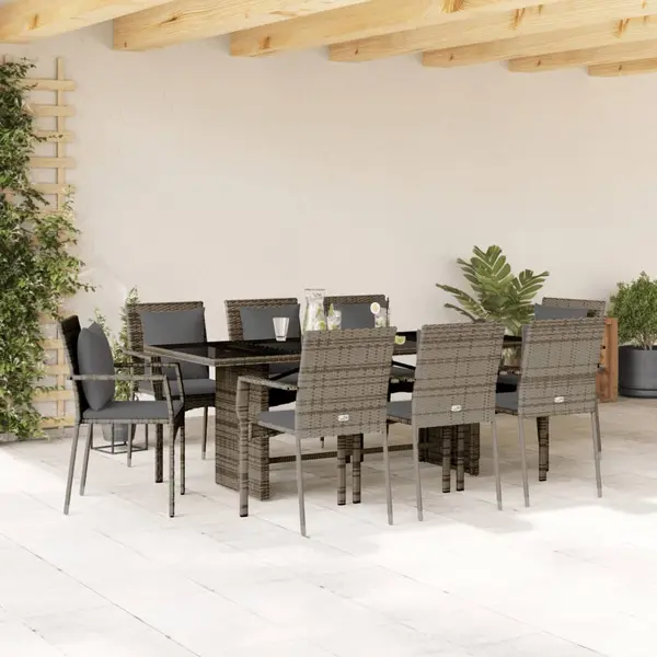 Gossi set mobilier gradina cu perne, 9 piese, gri, poliratan