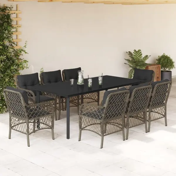 Gossi set mobilier gradina cu perne, 9 piese, gri, poliratan