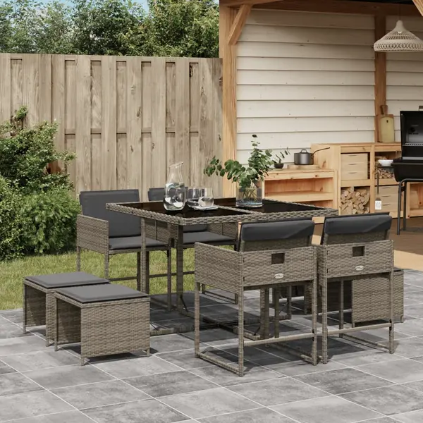 Gossi set mobilier gradina cu perne, 9 piese, gri, poliratan