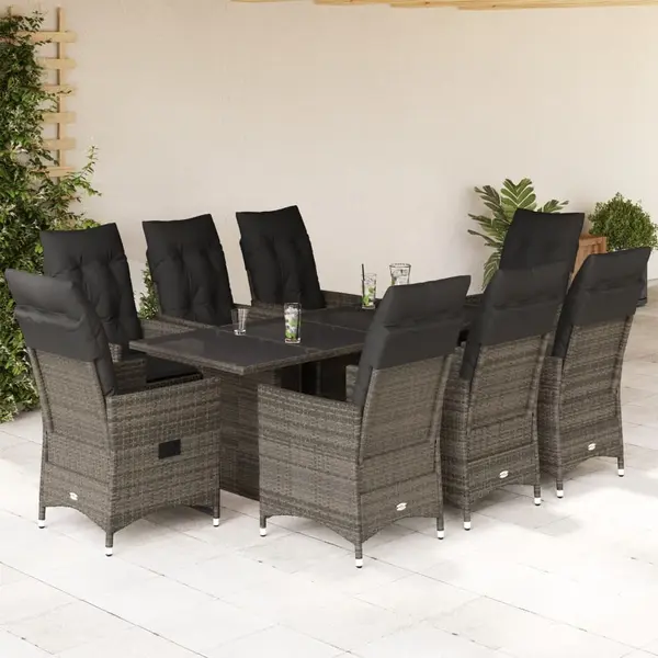 Gossi set mobilier gradina cu perne, 9 piese, gri, poliratan