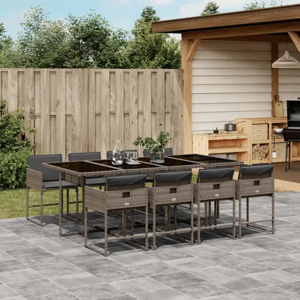 Gossi set mobilier gradina cu perne, 9 piese, gri, poliratan