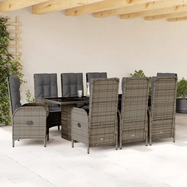 Gossi set mobilier gradina cu perne, 9 piese, gri, poliratan