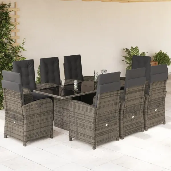 Gossi set mobilier gradina cu perne, 9 piese, gri, poliratan