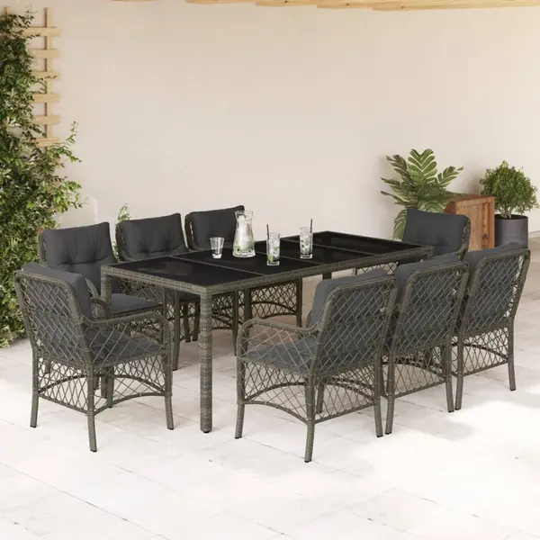 Gossi set mobilier gradina cu perne, 9 piese, gri, poliratan