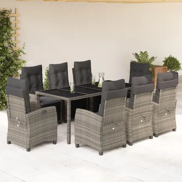 Gossi set mobilier gradina cu perne, 9 piese, gri, poliratan