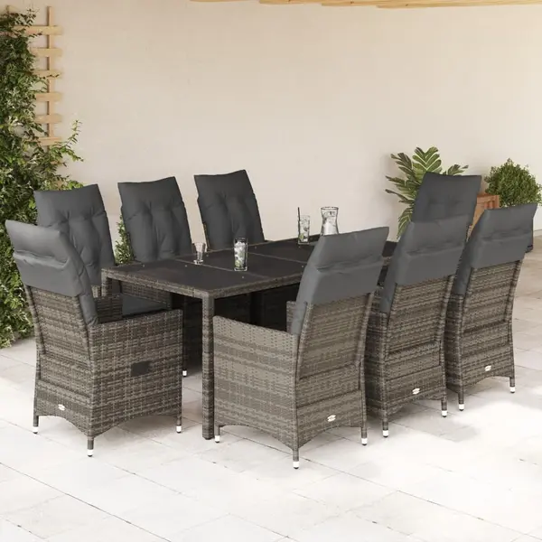 Gossi set mobilier gradina cu perne, 9 piese, gri, poliratan