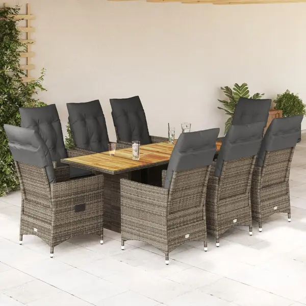 Gossi set mobilier gradina cu perne, 9 piese, gri, poliratan