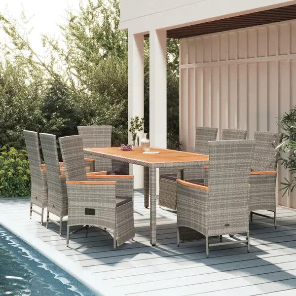 Gossi set mobilier gradina cu perne, 9 piese, gri, poliratan