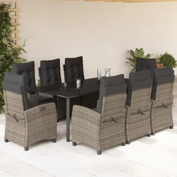 Gossi set mobilier gradina cu perne, 9 piese, gri, poliratan