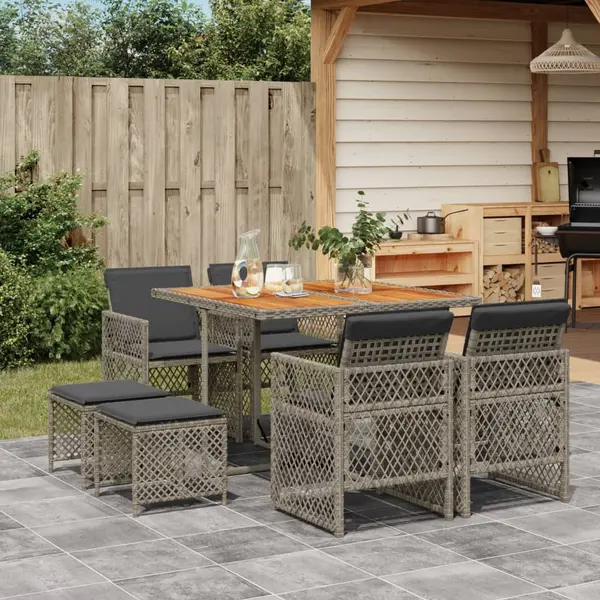 Gossi set mobilier gradina cu perne, 9 piese, gri, poliratan