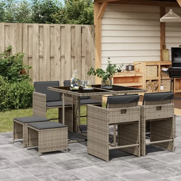 Gossi set mobilier gradina cu perne, 9 piese, gri, poliratan