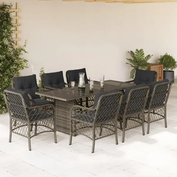 Gossi set mobilier gradina cu perne, 9 piese, gri, poliratan
