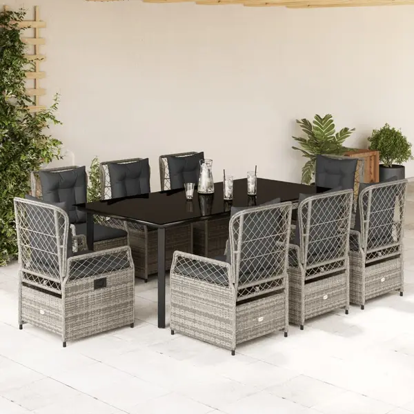 Gossi set mobilier gradina cu perne, 9 piese, gri, poliratan