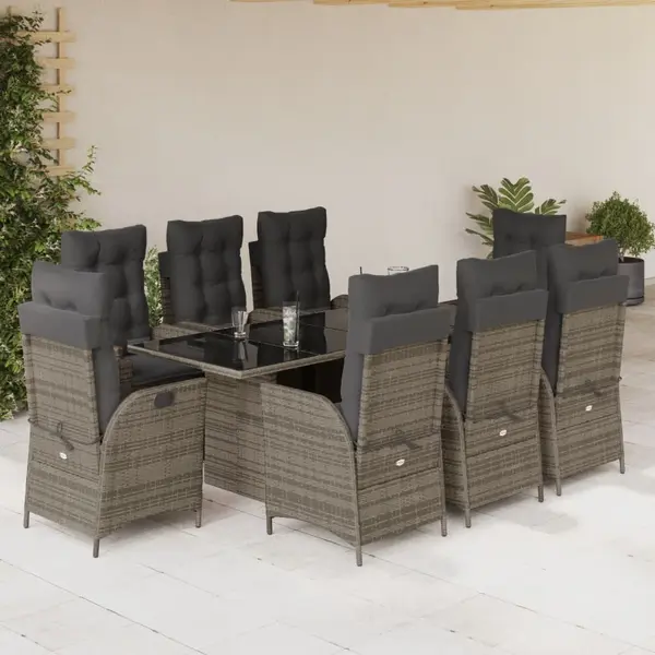Gossi set mobilier gradina cu perne, 9 piese, gri, poliratan