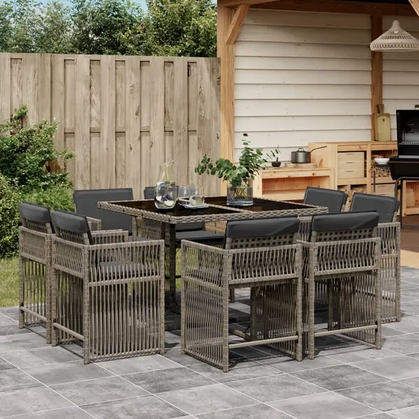 Gossi set mobilier gradina cu perne, 9 piese, gri, poliratan
