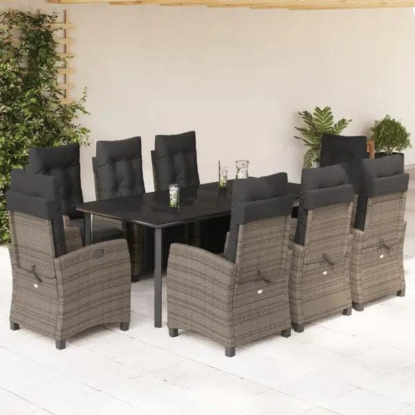 Gossi set mobilier gradina cu perne, 9 piese, gri, poliratan