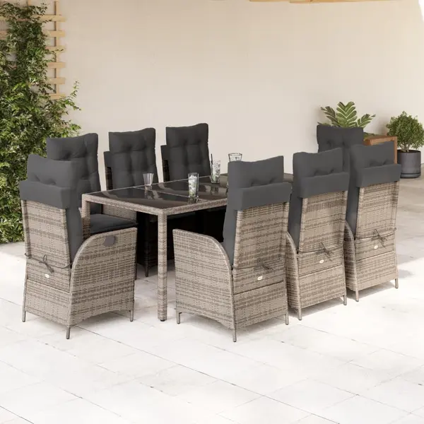 Gossi set mobilier gradina cu perne, 9 piese, gri, poliratan