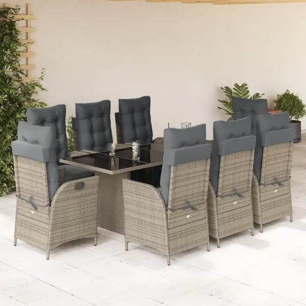 Gossi set mobilier gradina cu perne, 9 piese, gri, poliratan