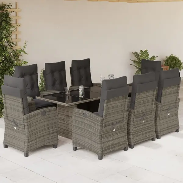 Gossi set mobilier gradina cu perne, 9 piese, gri, poliratan