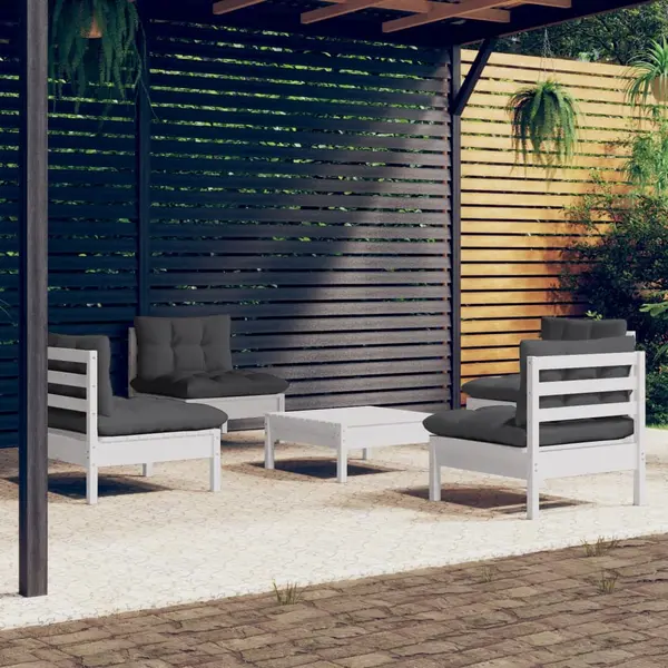 Gossi set mobilier gradina cu perne antracit, 5 piese, lemn de pin